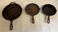 3) Cast Iron Frying Pans 10” & 2 8”