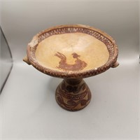 Clay pedestal bowl w/ chicken