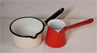 2 Vintage Enamelware Pots With Spouts