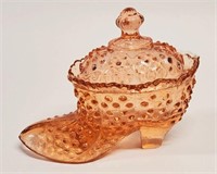 PINK DEPRESSION GLASS HOBNAIL COVERED SHOE DISH