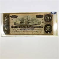 1861 Confederate $20 Bill NEARLY UNC