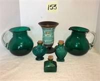 Vintage Carstens vase & (2) Green Pitchers