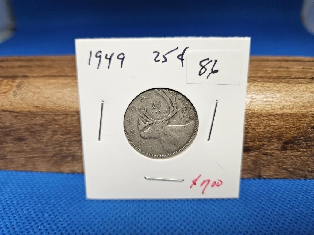 1-1949 25 CENT SILVER COIN