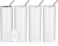 PYD Life 20 OZ White Tumbler w/ Straw, 4 Pack