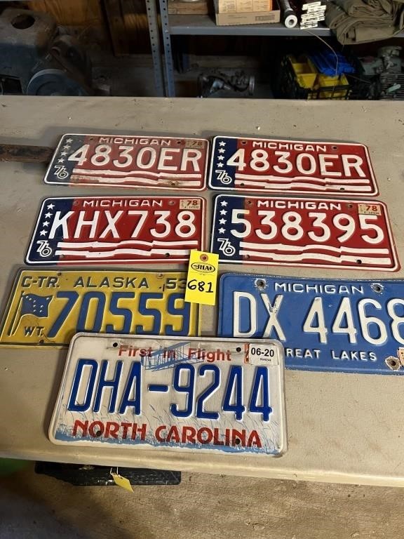 N C, Michigan & Alaska License Plates