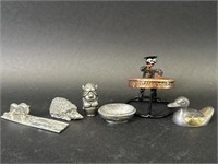 Miniature Metal Figurines, Duck, Hedgehog