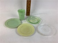 Uranium plate & jadeite dishes.