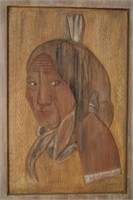 Carved wooden relief of  Indian Chief - 32"x22"