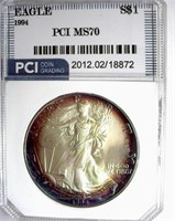 1994 Silver Eagle PCI MS-70 LISTS FOR $11500