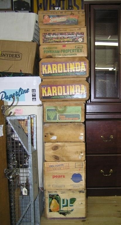 Large collection of vintage fruit crates