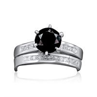 14K WHITE GOLD 3.00CT BLACK & WHITE DIAMOND RING