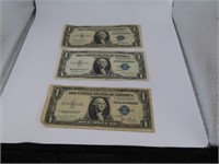 (3) 1935d/e/f BlueSeal Silver $1 Certificate Bills
