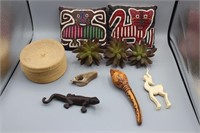 10Pcs. Vtg. Kuna Mola Dog & Cat Pillows, Basket+