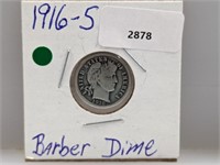 1916-S 90% Silv Barber Dime