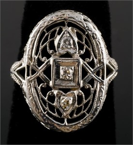 14K Diamond Art Deco Ring