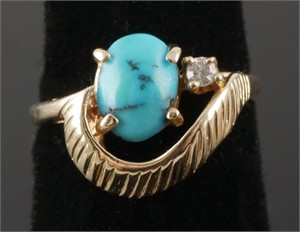 14K Gold Diamond Turquoise Ring