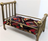 Rare Antique Brass Doll Bed Log Cabin