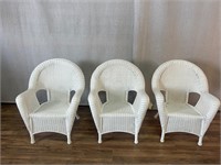 3pc White Wicker Stacking Garden Patio Chairs
