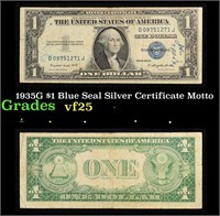 1935G $1 Blue Seal Silver Certificate Grades vf+ M