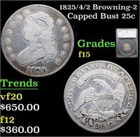1825/4/2 Capped Bust Quarter Browning-2 25c Graded