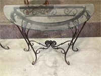 Wrought Metal & Beveled Glass Demilune table