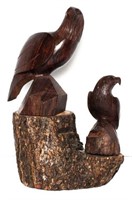 Carved Wood Birds on Stand