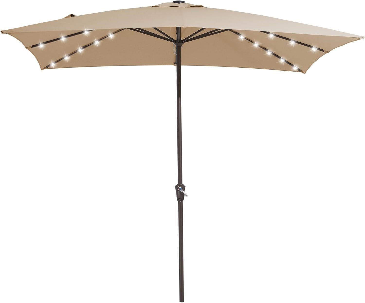 JEAREY 8x10 FT Rect LED Patio Umbrella Beige
