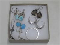 Six Pair Of Sterling Silver Earrings Hallmarked