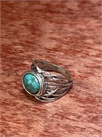 Israel Sterling Silver .925 Woven Turquoise Ring