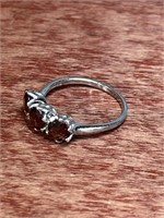 Sterling .925 Silver Garnet Tri-Stone Ring Size 11