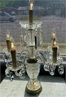 6 LITE CRYSTAL CANDELABRA WITH CUT SPEARS & FIRE