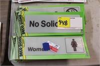 NO SOLICITING & WOMEN'S BATHROOM SIGNS