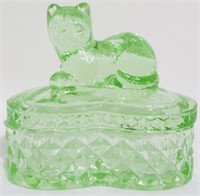 Green Glass Cat Adorned Box 3x3x3