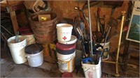 Large lot of tools, buckets, baskets, and more