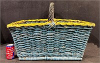 Old Blue & Yellow Gathering Basket with Handle