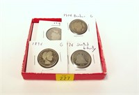 6- Seated Liberty and Barber quarters, 90% silver