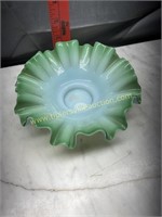 Green ruffle art glass dish