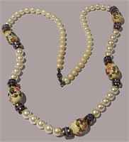 VINTAGE SIGNED "JAPAN" FLORAL BEAD PEARL NECKLACE