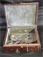 VTG Metal Lined Wooden Box & Utensils