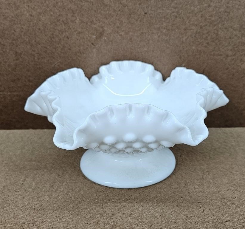 Milk Glass Fenton Hobnail Pedestal Candleholder