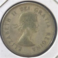 Silver 1956 Canadian quarter