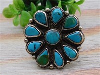 TURQUOISE BLOSSOM ADJUSTABLE RING ROCK STONE LAPID
