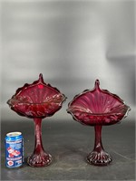 PAIR OF PILGRIM CRANBERRY JIP VASES SIGNED SANDON