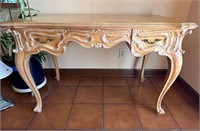Beautiful Burled Wood & Pine Ornate Carved Desk