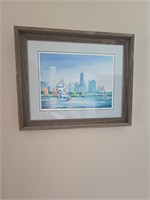 Jim Brooksher painting Chicago skyline sailboats