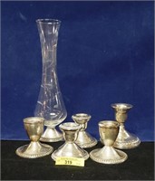 Ster. Silver Flower Vase Sterling Candle Holders