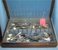 Box full of silver plate flatware