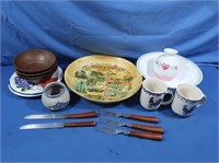 Decorative Bowls, Crock Cup, Crock Vase, Wooden