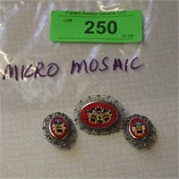 VINTAGE MICRO MOSAIC PIN & EARRINGS SET