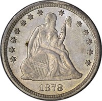 1878-CC SEATED LIBERTY QUARTER - AU